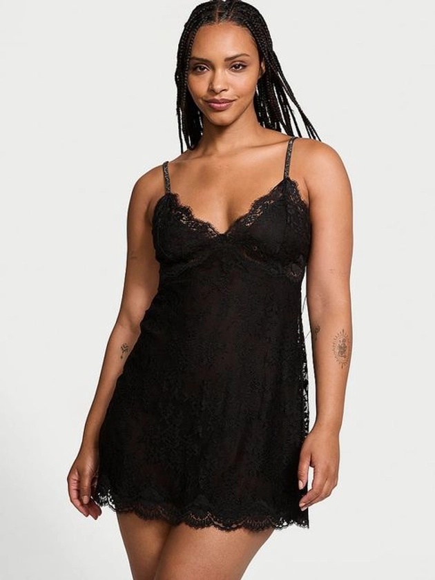 Buy Black Twinkle Shine Strap Lace Slip Dress from the Victoria's Secret UK online shop