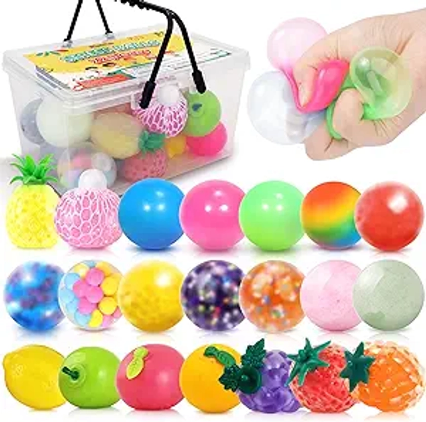 22 Pack Stress Balls Set - Fruit Sensory Toys Squishy Balls for Adults - Stress Relief Fidget Toys for Hand Thrapy, Calming Tool for Autism, Anxiety, ADHD - Party Favors, Classroom Prizes