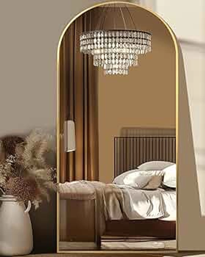 Floor Mirror, 68"×27" Arched Full Length Mirror Arched Mirror with Stand, Large Arched Wall Mirror, Oversized Arched Mirror Full Length, Wall Mounted Mirror Full Length, Gold