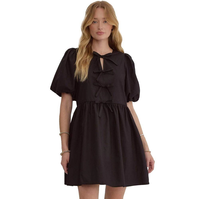 Entro Women's Black Bow Mini Dress