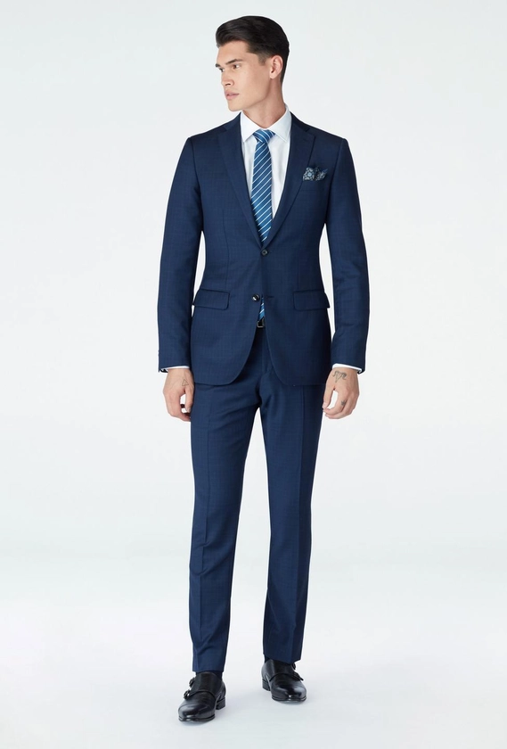 Custom Suits Made For You - Harrogate Glen Check Midnight Blue Suit | INDOCHINO