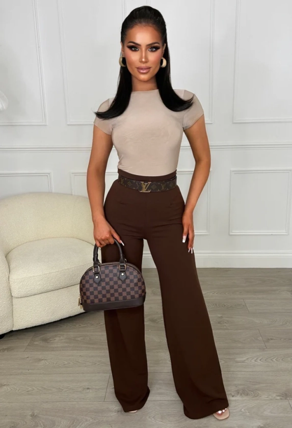 I See Fire Brown High Waisted Wide Leg Trousers