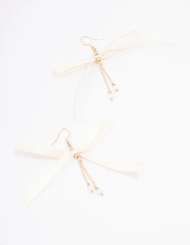 Gold Large Chain Bow Drop Earrings