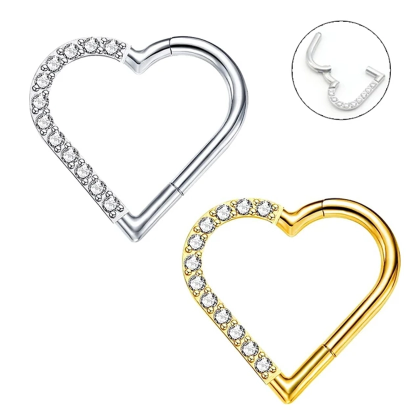16G G23 Titanium Heart Nose Ring 5A Zircon Tragus Helix Piercing Septum Clicker Jewelry Water Droplets Segment Ear Cartilage - AliExpress 