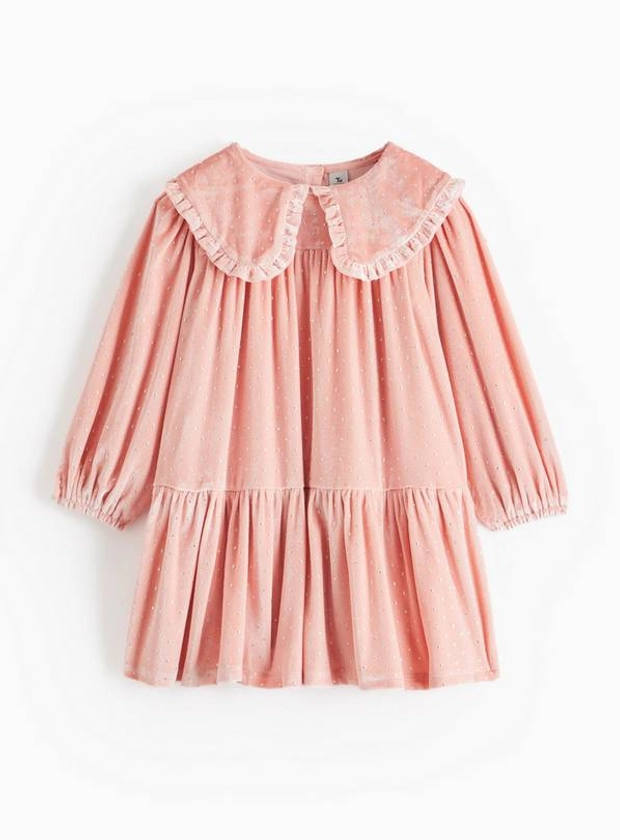 Pink Velour Hotfix Embellished Collared Dress 4-5 years