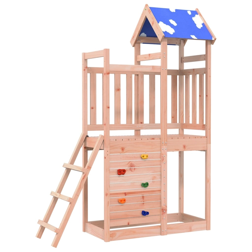 vidaXL Play Tower with Rockwall 110.5x52.5x215cm Solid Wood Douglas Fir | vidaxl-uk