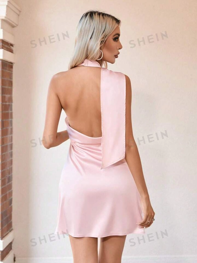 SHEIN Privé Robe Unicolore Dos-Nu En Satin | Mode en ligne | SHEIN FRANCE