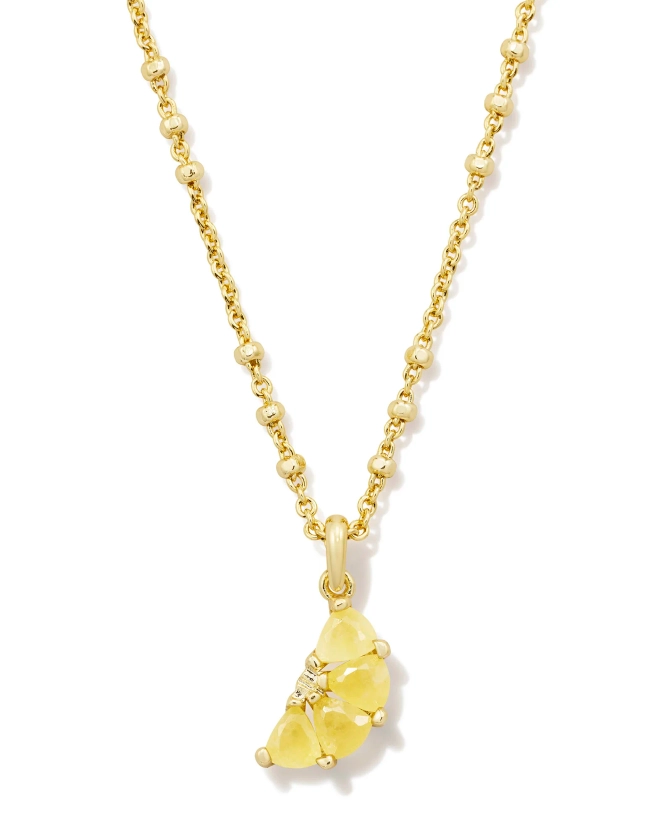 Lemon Gold Short Pendant Necklace in Yellow Opalite Glass
