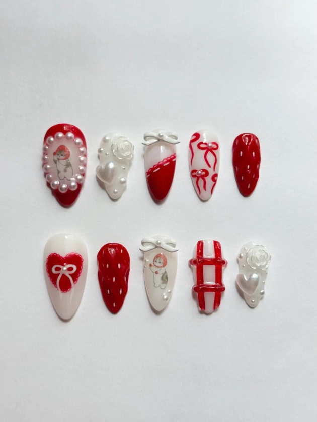 Strawberry Mofusand Press On Nails | Handmade | Custom Made to Order