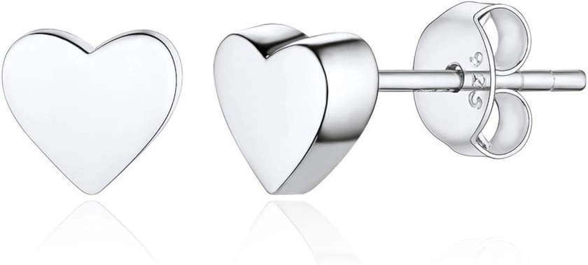 ChicSilver Hypoallergenic 925 Sterling Silver Stud Earrings, Dainty Simple Heart/Star/Moon/Lightning/Sun Earrings for Women (with Gift Box)