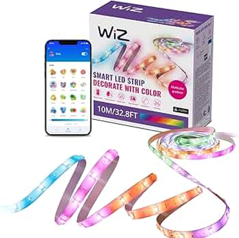 WiZ, RubanLED Lightstrip connecté 10 m, 16 millions de couleurs Plus nuances de blanc, scènes de lumière dynamiques, se connecte à votre Wi-Fi, contrôle vocal