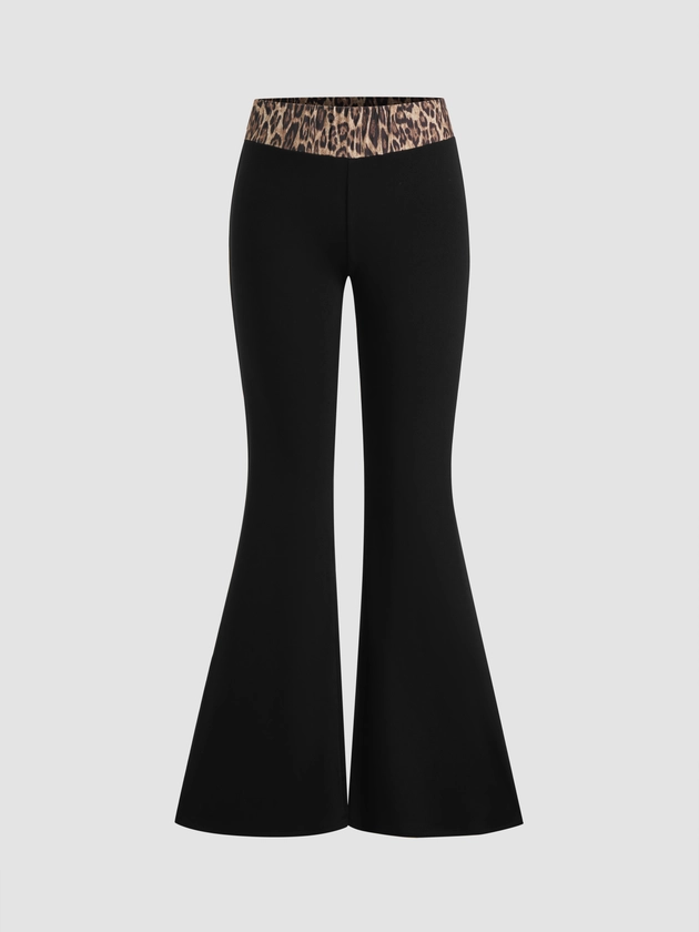 Woven Low Rise Leopard Cropped Flared Trousers For School