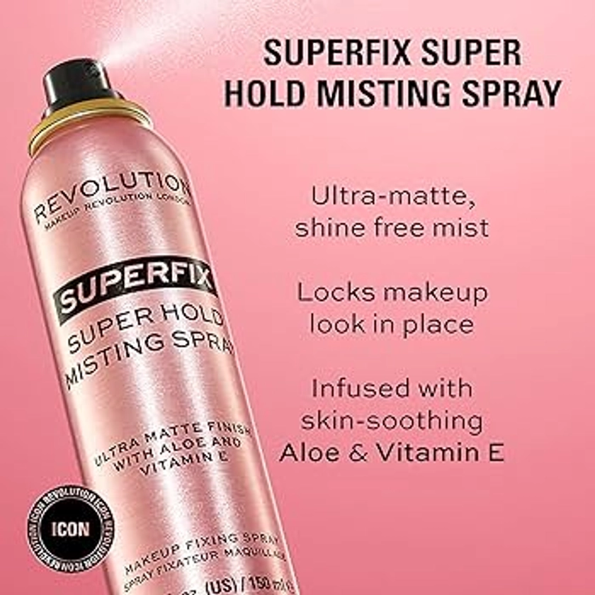 Makeup Revolution, Super Fix Misting Spray, Makeup Fixing Spray, Matte Finish, Long Lasting Hold, Contains Vitamin E, 150ml