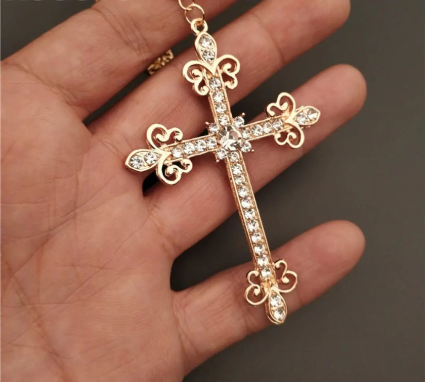 Hoop Cross Necklaces, Crucifix Necklaces, Religious Jewelry, Gold Cross Necklaces, Large Hoop Necklaces, Large Cross Necklaces,party Jewelry - Etsy