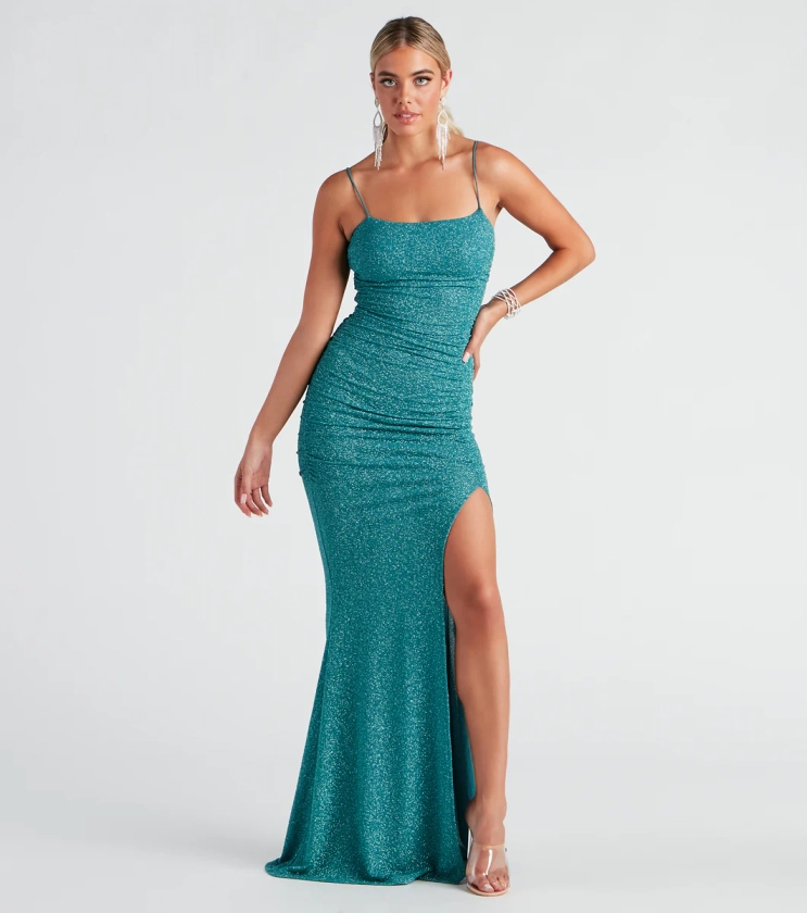 Hayden Ruched Glitter Knit Mermaid Dress