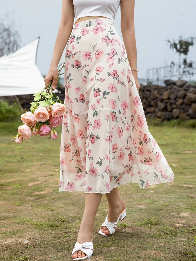 SHEIN Mulvari Floral Print High Waist Skirt | SHEIN USA