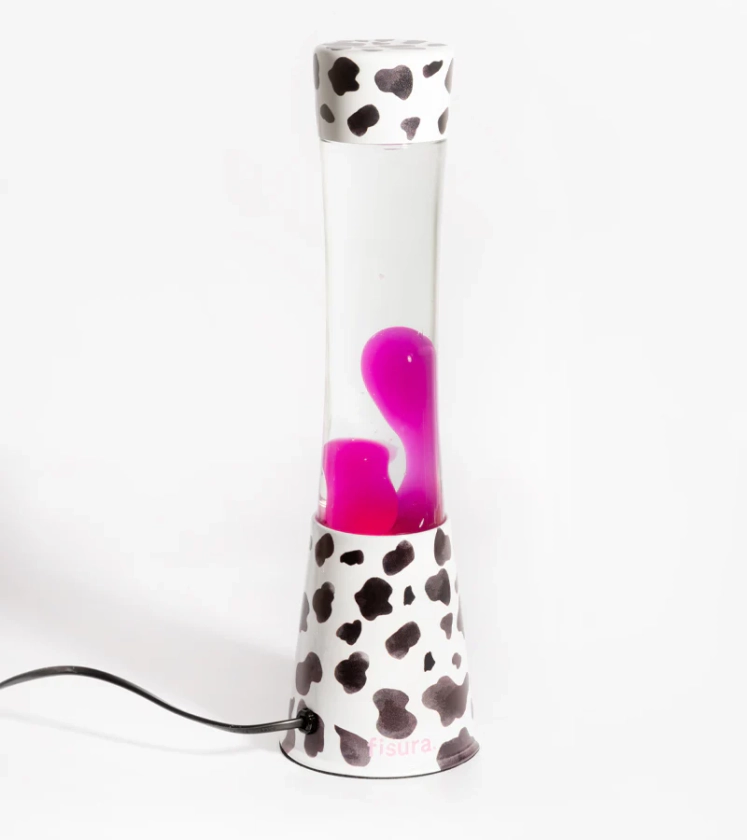 Lampe à lave aux motifs tâches de "vache" et bulle rose