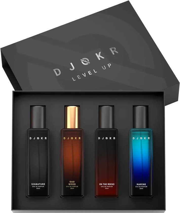 Buy Djokr Perfume Gift Set for Men Pack of 4x20 ML | Eau De Parfum | Premium Luxury Long Lasting Fragrance Spray | Signature, On The Rocks, Oud Wood, Marine (4x20 ml) Online at Low Prices in India - Amazon.in