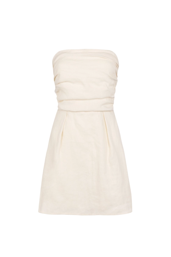 'Yves Uro' Gathered Mini Dress - Cream