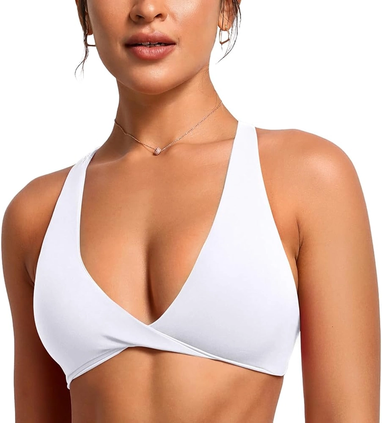 VANTONIA Womens Butterluxe Twist Front Sports Bra Deep V-Neck Crop Top Strappy Cross Back Bra with Nipple Covers-Vivi Bra