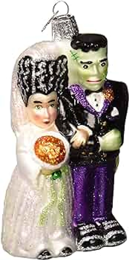 Old World Christmas Halloween Decorations Glass Blown Ornaments for Christmas Tree Frankenstein and Bride