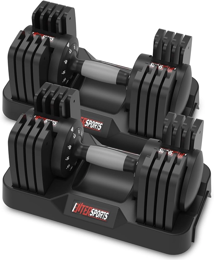 EnterSports Lot de 2 haltères réglables de 18 kg avec poignée antidérapante - 5 niveaux de poids, 2-12 kg - Gain de place - Pour la maison, le bureau, la gym, l'entraînement