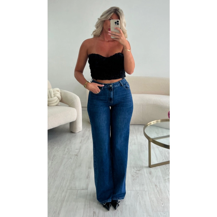 Jeans bleu wide leg stretch