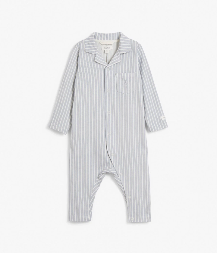 Baby blue/white striped sleepsuit