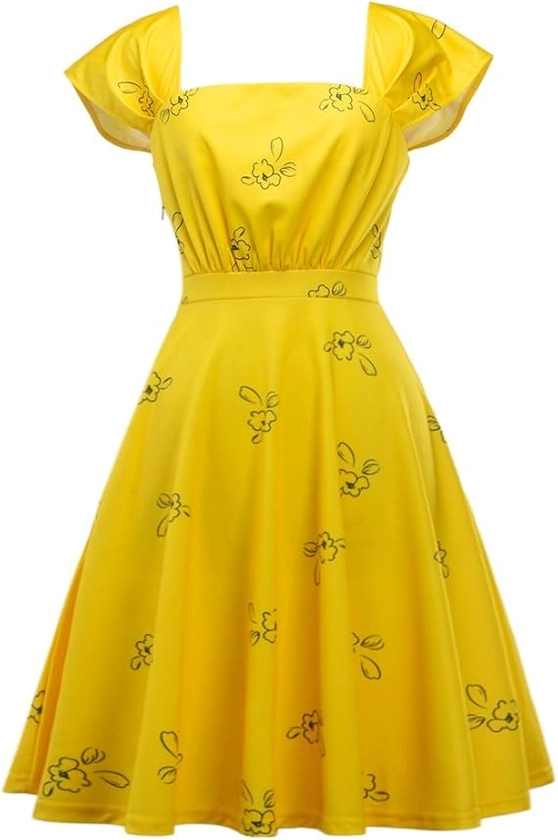 IDEALSANXUN Womens Bright Yellow Cap Sleeve Lovely Cocktail Floral Party Dress at Amazon Women’s Clothing store