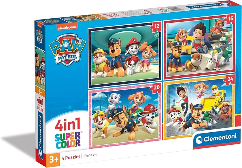 Clementoni - Pat'Patrouille - 4 Puzzles de 12, 16, 20 et 24 Pièces - Jeu de Patience et de Réflexion - Format Paysage - Image Net - 19 x 14 Cm - Pour Enfants À Partir de 3 Ans