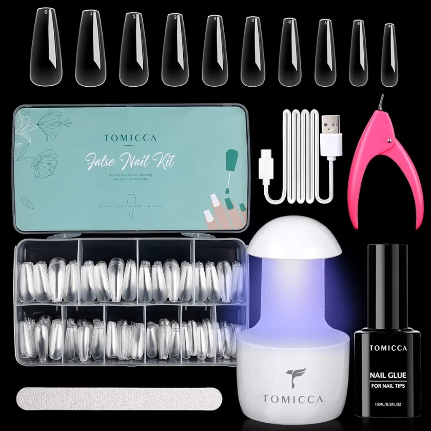 TOMICCA Capsule Americaine Ongle-Pose Americaine Ongle Kit, 500 PCS Capsules Ongle Ballerine Long,Portable Lampe UV Ongle Et 15ML Colle Faux Ongles, Ongle Gel Kit Complet : Amazon.fr: Beauté et Parfum