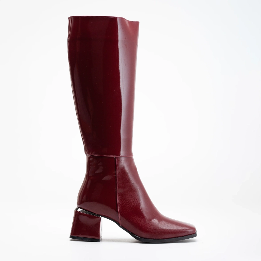 Anelise - Burgundy Patent Knee High Boots – Prologue Shoes