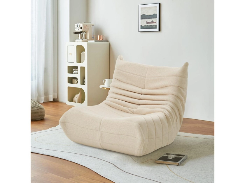 Fauteuil pouf - mousse haute densité - canapé pouf - fauteuil de salon - velours - Beige