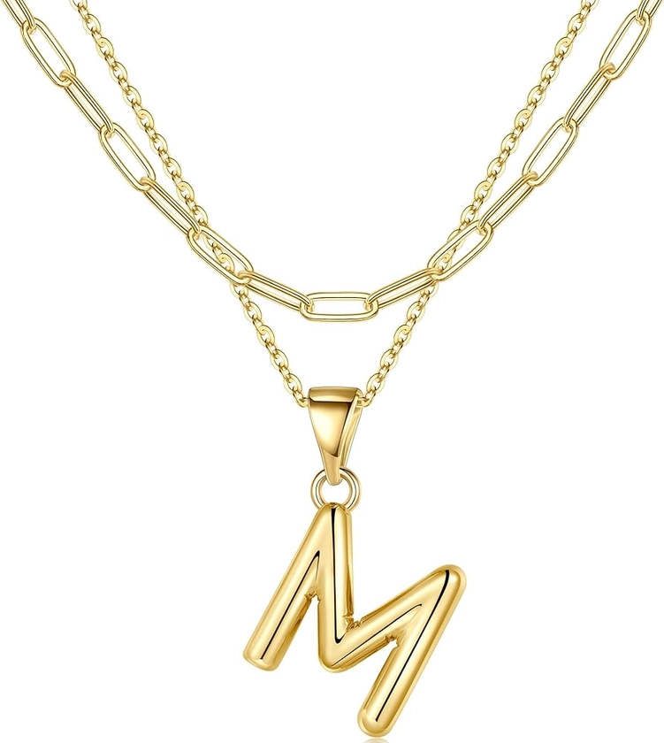 Turandoss Bubble Letter Necklace Gold - Layered Gold Initial Necklaces for Women, Dainty Gold Initial Choker Chain Necklace Gold Jewelry for Women Teen Girls Gifts
