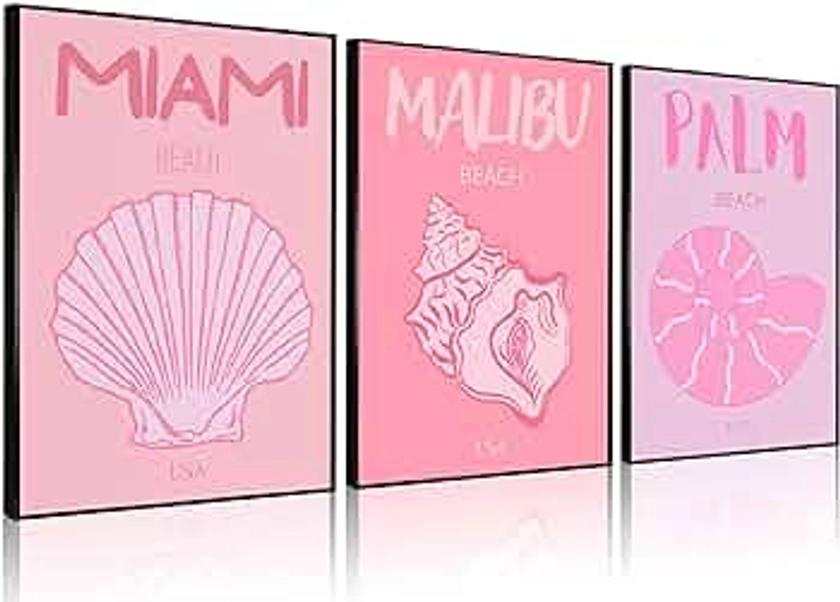 YBARTZQ 3Pcs Pink Preppy Canvas Wall Art Beach Posters Seashell Pictures Funny Dormitory Wall Decor Prints for Bedroom Living Room Bathroom (12x16in)