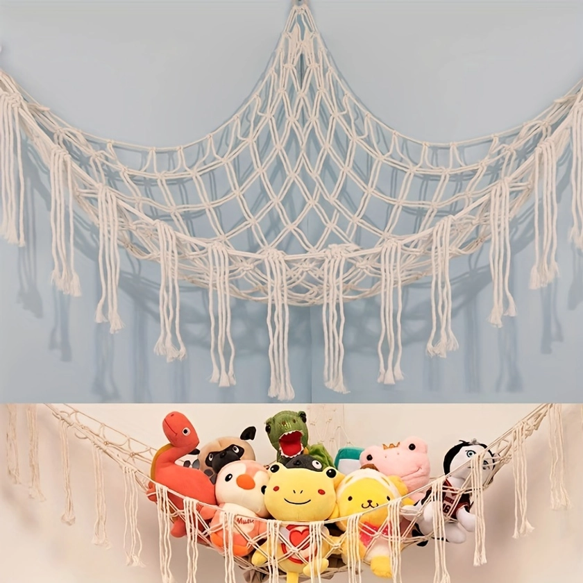 1pc Boho Stuffed Animals Net Or Hammock Large, 139.7 cm Toy Hammock Macrame Stuff Animal Storage Corner Hanging Net Holder, Mesh Hammock Plush Toy Org