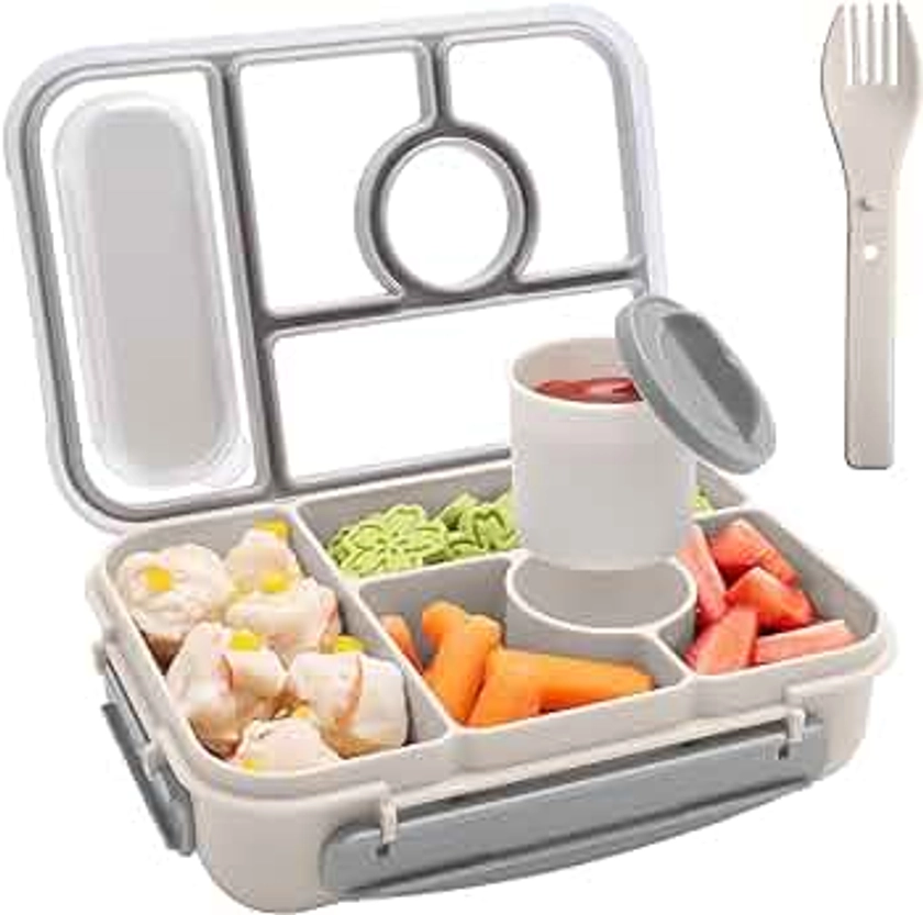 Bento box adult lunch box,lunch box kids,lunch containers for Adults/Kids/Toddler,5 Compartments bento Lunch box for kids with Sauce Vontainers,Microwave & Dishwasher & Freezer Safe(White)