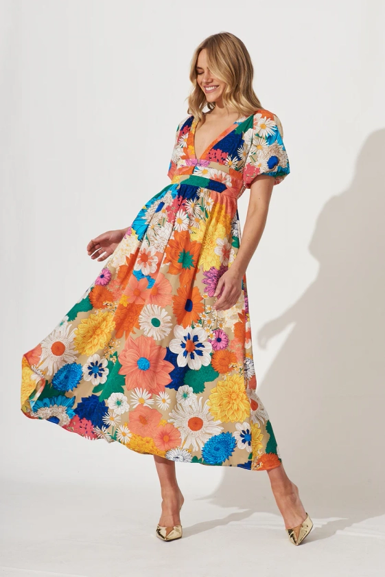 Mel Maxi Dress In Bright Multi Floral