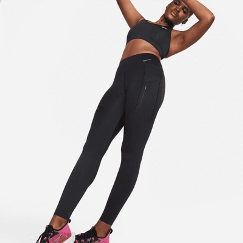 Legging taille mi-haute à maintien supérieur et coupe longue avec poches Nike Go pour femme. Nike BE