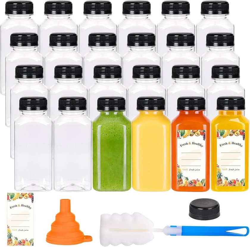 Amazon.com: Moretoes 24pcs 8oz Juice Containers with Lids, Juice Bottles with Tamper Evident Caps, Empty Reusable Clear Bulk Drink Containers with Black Lids for Juicing Milk Smoothie and Other Beverages : Home & Kitchen