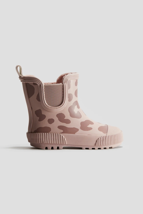 Bottes en caoutchouc doublées polaire - Talon plat - Rose clair/imprimé léopard - ENFANT | H&M FR