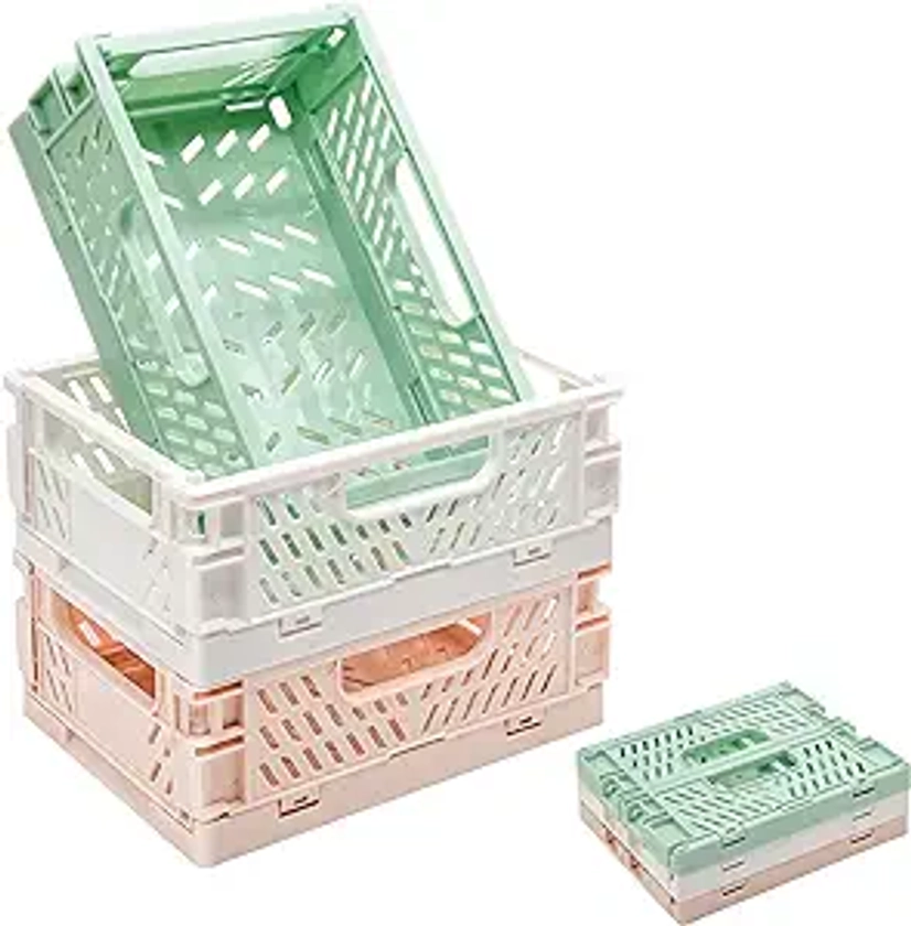 3 Pack Mini Plastic Storage Basket for Shelf Organizing,Collapsible Crate Folding Storage Bin for Desk Organizer Stackable Containers for Home Kitchen Classroom Office Bathroom Storage(5.9x3.9x2.2")