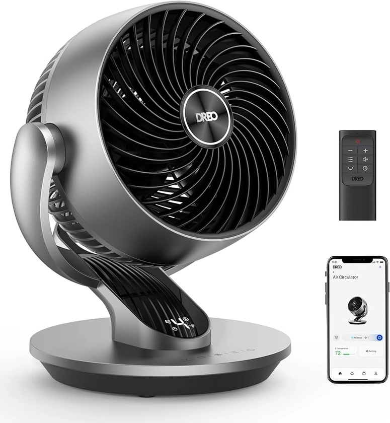 Dreo Ventilateur de table 28 dB, 18 cm, 4 vitesses, 5 modes, minuterie 12h, oscillant à 120° + 90° avec télécommande, commande vocale, refroidissement, Lynx S, argent.