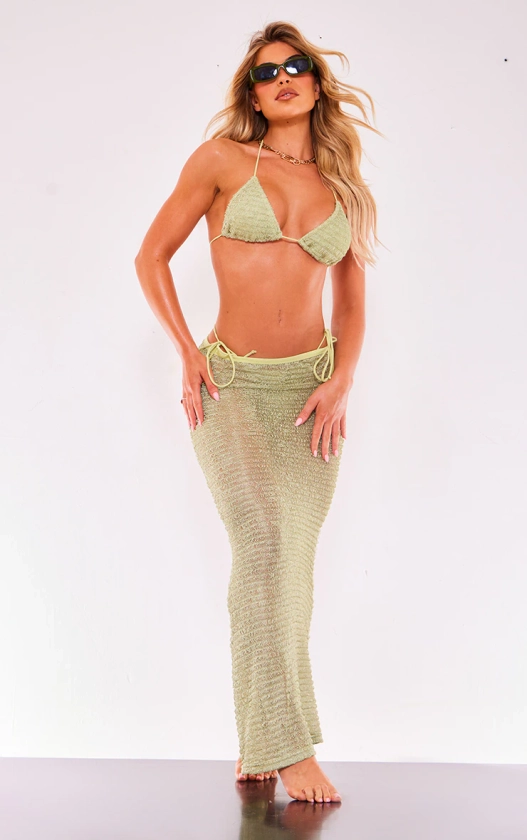 Sage Green Textured Fishtail Beach Maxi Skirt