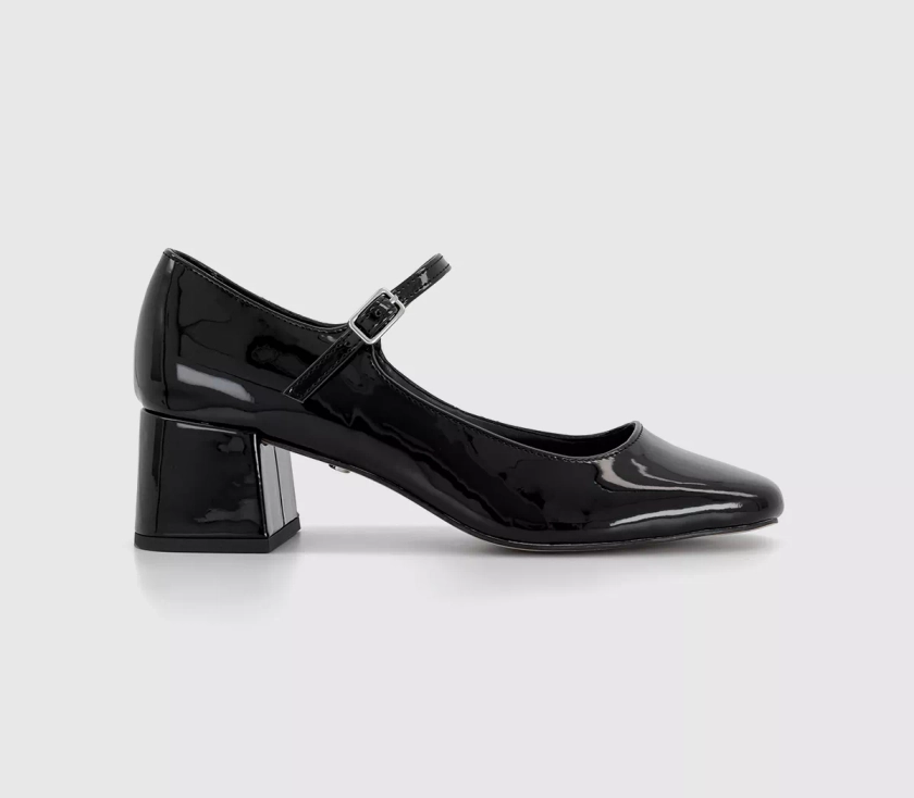 OFFICE Magnolia Single Strap Mary Jane Block Heels Black Patent - Mid Heels