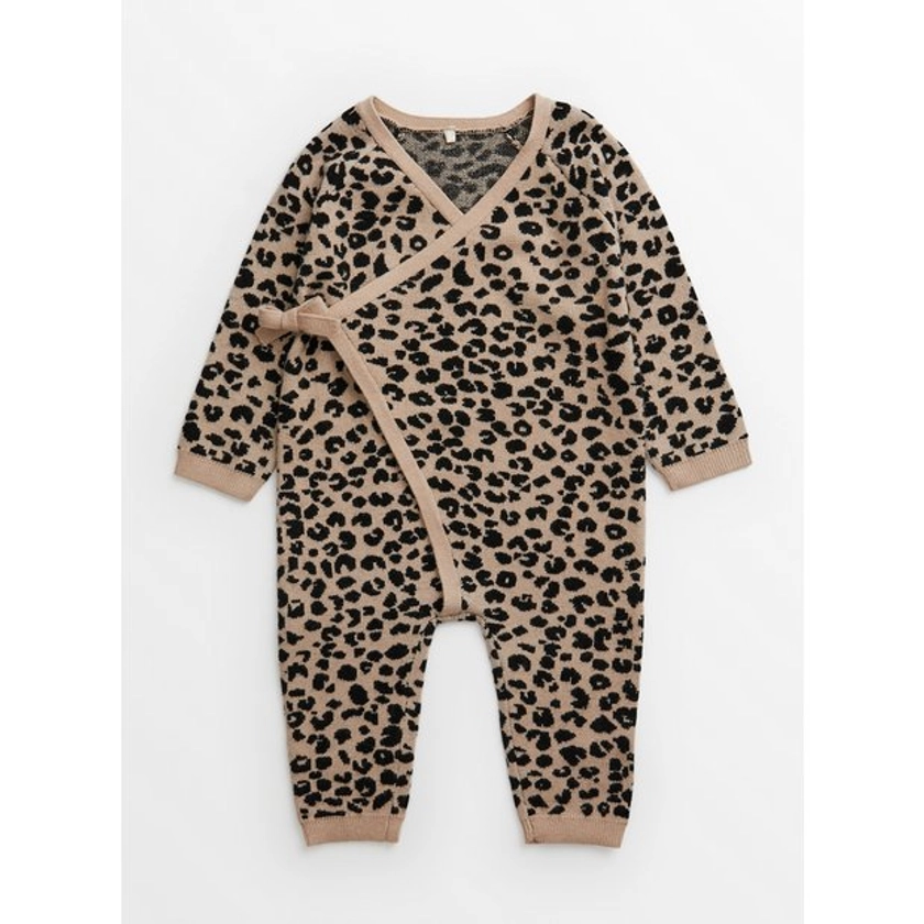 Buy Leopard Knitted Wrap Over Romper 9-12 months | All-in-ones and rompers | Tu