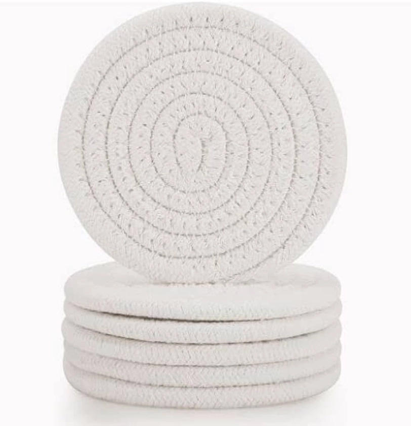 Amazon.com: ABenkle 6 Pcs Coasters for Drinks,Super Absorbent Drink Coasters, Stylish Handmade Round Woven Coaster for Coffee Table Tabletop Protection Housewarming Gift for Home Decor - 4.3 Inches, White : Home & Kitchen
