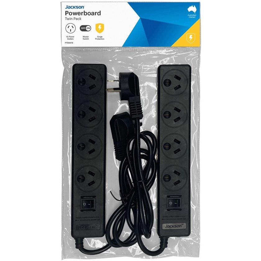 Jackson Twin Pack Master Switched Surge Powerboard- 4 Outlet