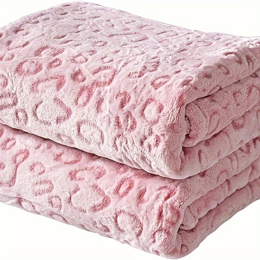1pc Leopard Print Sweet, Charming Flannel Blanket, Soft Warm Throw Blanket Nap Blanket, For Couch Sofa Office Bed Camping Travel, Multi-purpose Gift Blanket For All Season (Pink)