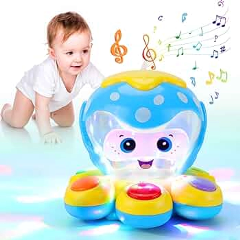 Toddler Toy Baby Toys 6 Months Plus, Sensory Toys for Baby Toys 6 to 12 Months, Octopus Light Up Toys with Music for Learning Fine Motor Skills, Crawling Toys for 1 2 3 4 Year Old Boy Girl Gifts